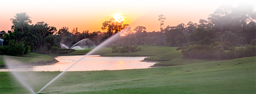 Golf Course at Sunrise with sprinklers